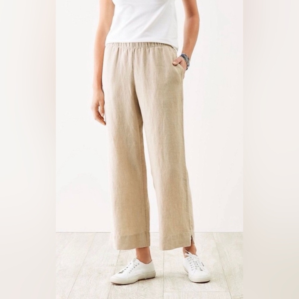 NWT J. JILL Crop Capri Linen Pants Elastic Waist - Picture 1 of 8